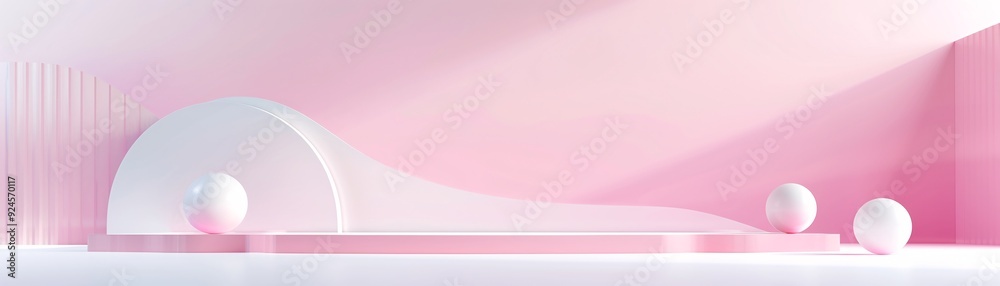 Poster a minimalistic 3d scene with soft, flowing shapes and a gentle gradient background. ample copy space