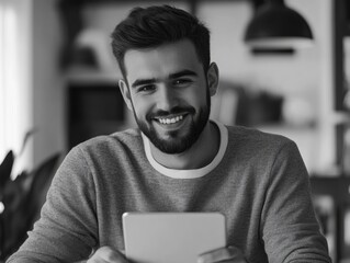 Busy Young Man Smiling at Camera
