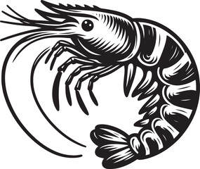 Shrimp Silhouette isolated on white background Minimalist crayfish vector shape