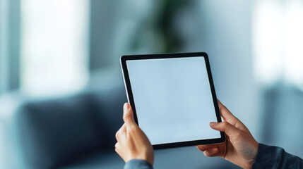 Close-up of hands holding a tablet showing real-time delivery tracking, seamless customer experience, e-commerce logistics
