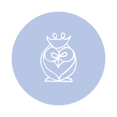 Monochrome owl totem. Vector cartoon sign of owl in trendy hand drawn style with natural pencil texture. Bird character symbol design. Line art eagle-owl doodle. Flying animal icon.