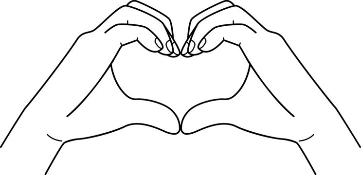 Vector line drawing illustration of two hands making a heart pose