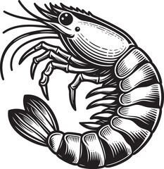 Shrimp Silhouette isolated on white background Minimalist crayfish vector shape