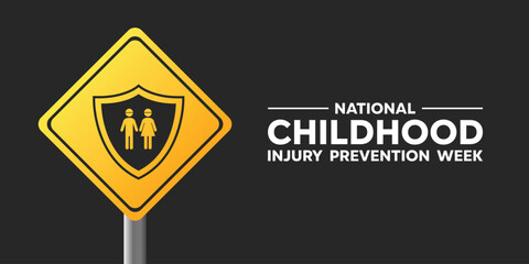 Obraz premium National Childhood Injury Prevention Week. Shield and childrens. Great for cards, banners, posters, social media and more. Black background.