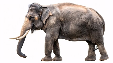 Obraz premium An isolated male elephant from Asia on a white backdrop.