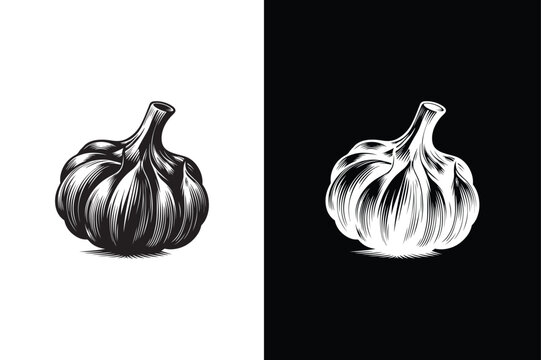 Garlic logo Isolated garlic on white black background. Garlic icon silhouette Simple illustration.