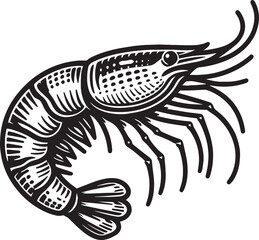 Shrimp Silhouette isolated on white background Minimalist crayfish vector shape