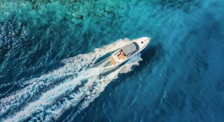 Naklejka premium Luxury Yacht Cruising Through Crystal Clear Waters in a Tropical Paradise