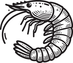 Shrimp Silhouette isolated on white background Minimalist crayfish vector shape