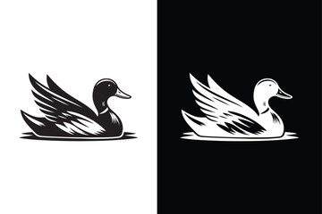 Duck Icon silhouette Flat Design. Simple duck icon design template vector black white