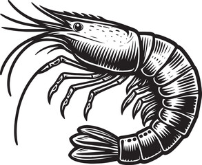 Shrimp Silhouette isolated on white background Minimalist crayfish vector shape