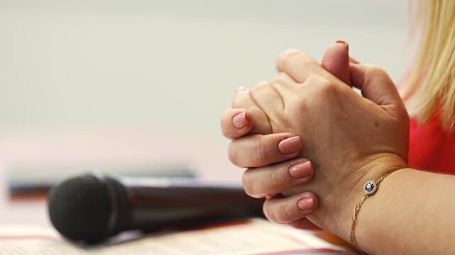 hands, the woman is nervous and rubbing fingers.