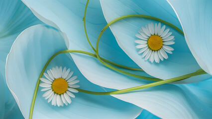 Daisies on Soft Blue Background