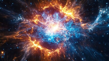 Obraz premium The vibrant and chaotic remnants of a supernova explosion, featuring glowing gases and rapidly expanding shockwaves
