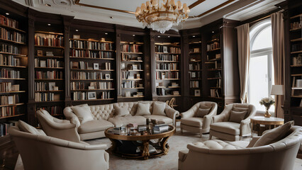 Gorgeous library room with fancy furniture, classic library room, Home library room interior, ai generated