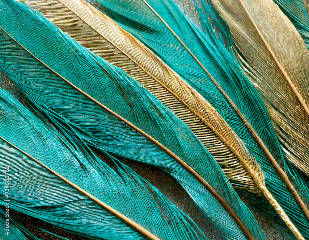 Sticker Luxury background with teal and golden feathers