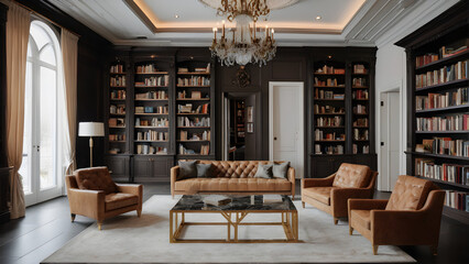 Gorgeous library room with fancy furniture, classic library room, Home library room interior, ai generated