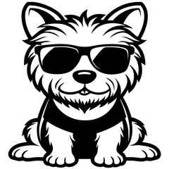 cute dog wearing sunglasses vector,dog silhouette