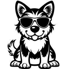 cute dog wearing sunglasses vector,dog silhouette
