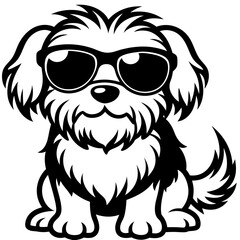 cute dog wearing sunglasses vector,dog silhouette