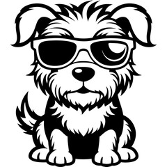 cute dog wearing sunglasses vector,dog silhouette