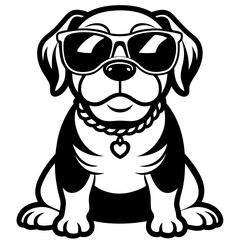 cute dog wearing sunglasses vector,dog silhouette