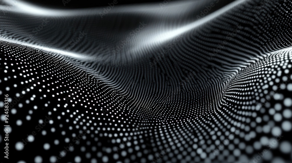 Poster abstract wavy pattern of white dots on black background