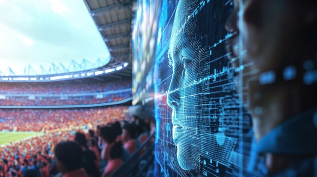 Advanced Facial Recognition Technology Enhancing Security at Sports Arena - Scanning Crowd for Safety Measures