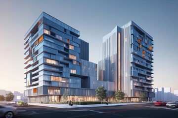 Innovative Architectural Design Featuring Abstract Urban Complex with Vibrant Color Gradients and Captivating Visual Elements