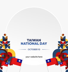 Taiwan National Day banner in modern geometric style. Square greeting card cover with country flag. Double Ten Day October 10th as Taiwan national holiday. Happy National Day of the Republic of China