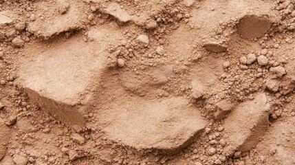 A close up of a sandy surface with a few rocks and pebbles