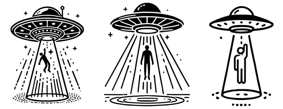 stylized ufo abduction scenes in minimalist design
