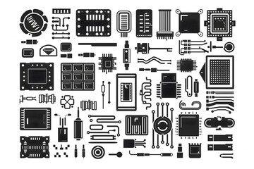 エレクトロニクス回路パターンのモノクロベクトルデザインイラスト