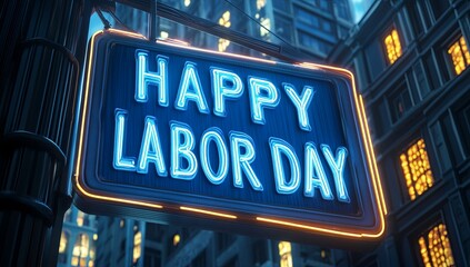 A neon sign that says Happy Labor Day