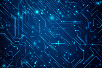Futuristic vector illustration of a blue circuit board featuring intricate digital patterns and glowing lines, ideal for tech backgrounds.
