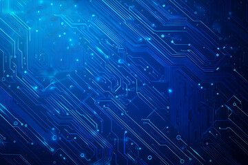 Futuristic vector illustration of a blue circuit board featuring intricate digital patterns and glowing lines, ideal for tech backgrounds.

