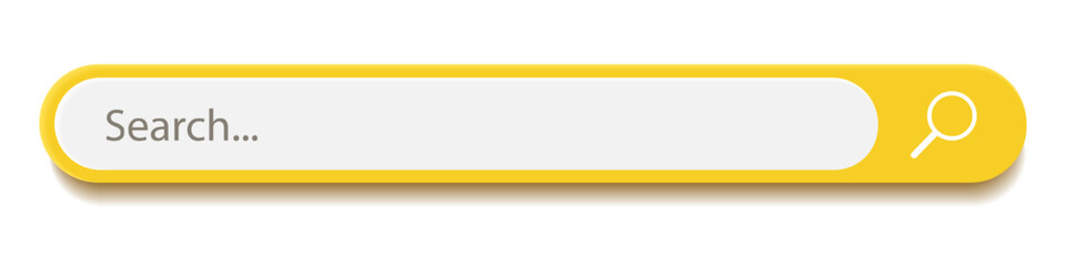 3d search bar Internet browser engine yellow color isolated on white background for UI design, website interface element with web icons and push button vector
