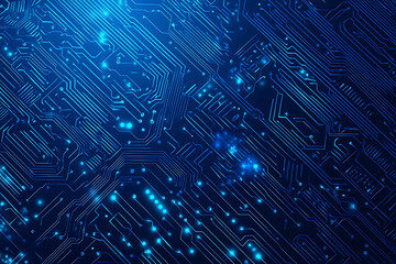 Futuristic vector illustration of a blue circuit board featuring intricate digital patterns and glowing lines, ideal for tech backgrounds.


