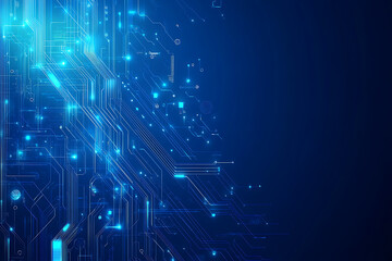 Obraz premium Futuristic vector illustration of a blue circuit board featuring intricate digital patterns and glowing lines, ideal for tech backgrounds.