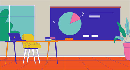 Lesson in math classroom cartoon flat illustration. Mathematic teacher and little student in school 2D interior colorful background. Learning education course scene vector storytelling image