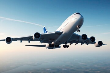 Obraz premium Giant Jumbo Jet Soaring in Clear Sky 3D Aircraft Rendering Adventure