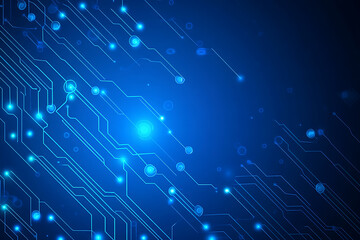 Futuristic vector illustration of a blue circuit board featuring intricate digital patterns and glowing lines, ideal for tech backgrounds.

