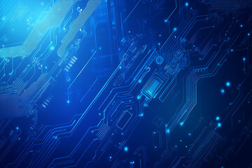 Futuristic vector illustration of a blue circuit board with intricate digital patterns, ideal for modern tech backgrounds and interfaces.
