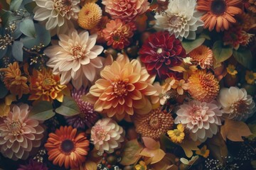 A detailed view of a colorful floral arrangement with multiple blooms