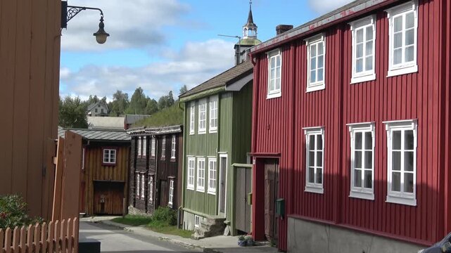 Old historic buildings in R&oslash;ros, Norway.