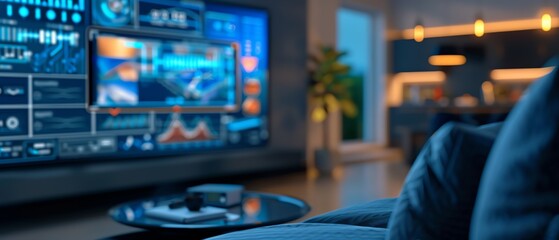 Home automation, advanced systems, modern living space, holographic interface