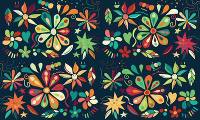 Digital textile design Beautiful ethnic style colorful seamless floral hand made seamless pattern .great for background ,curtain, carpet, wallpaper, clothing, wrapping,batik,clothing or decorations.