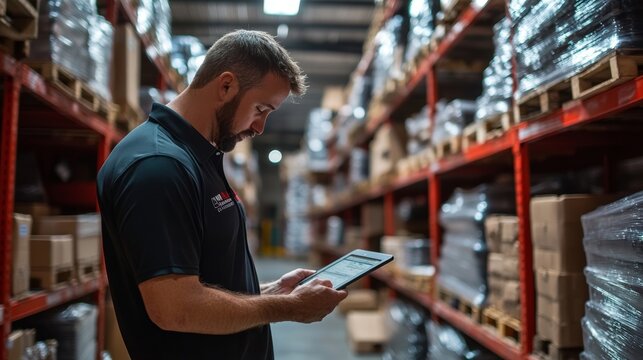 Osha Inspection Using Tablet. Inspecting Warehouse Inventory, Generative AI