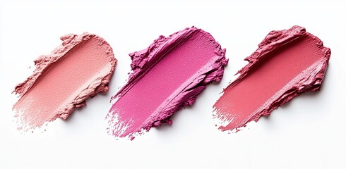 Three different shades of pink lipstick are shown side by side