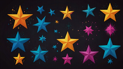 Obraz premium Yellow star clusters abstract background design backdrop copy space, sparkling star collection emblem sigil brooch pin design for icon, stars, a set of trendy irregular stars and simple hand drawn.